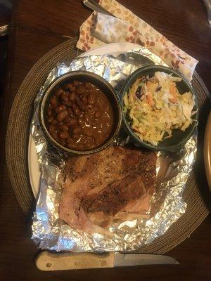 Rib plate with cole slaw and beans