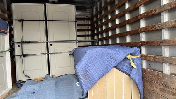 More of the doors being secured and protected in the truck upon shipping to Columbus.