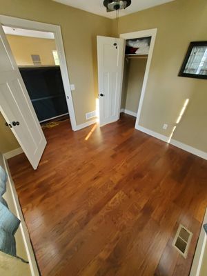 Nutmeg stained hickory floor. Turned out nice!