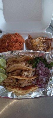 Chicken Tacos w/rice & beans