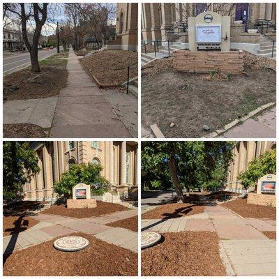 Church clean up and Laying mulch..