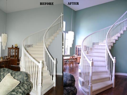 Here's a before and after of my staircase, with the dining room visible in the background.