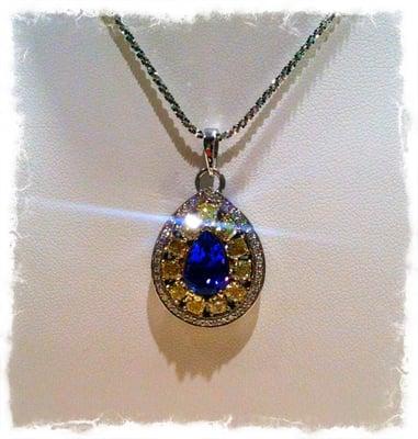 Custom made yellow diamond and tanzanite pendant