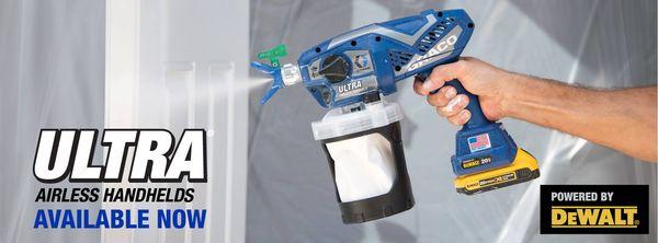 Graco Ultra Cordless sprayer powered by DEWALT, the essential tool for a fine airless finish on small jobs. We carry other Graco Products.