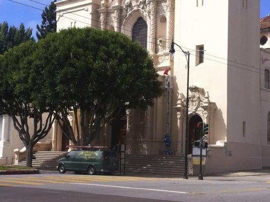 Recent work installing new LED lighting at Mission Dolores Basilica in San Francisco