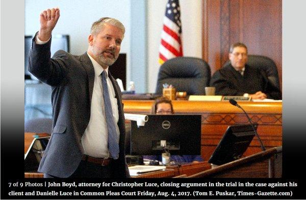 Attorney John A. Boyd delivers a closing argument in an involuntary manslaughter trial.