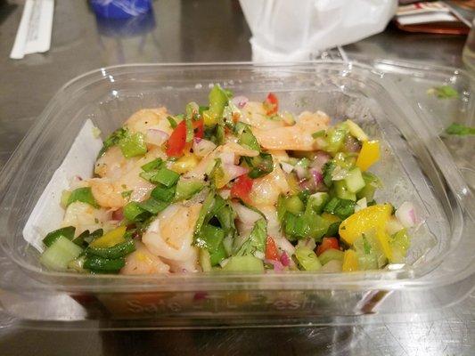 Pretty solid shrimp salad with celery, tomato, scallion, red onion