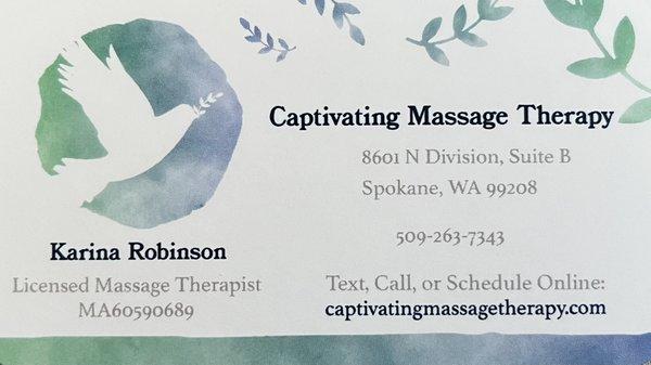 I share an office space with Captivating Massage Therapy.