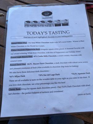 Self guided chocolate tasting