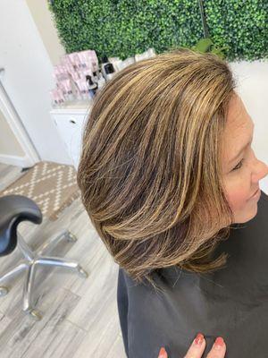 Base and Highlights with a gorgeous haircut and style