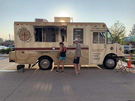 Customers visiting our Pie Truck, "Grace", bright and early!