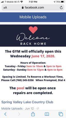 New gym hours during the pandemic