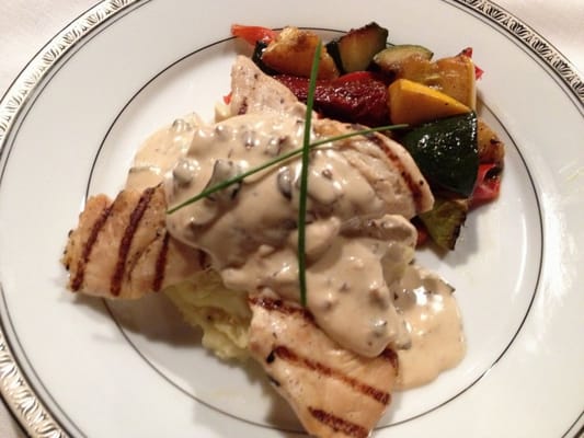 Wedding 10-12 ~ Grilled chicken, garlic mashers topped with Wild Forest Mushroom cream sauce