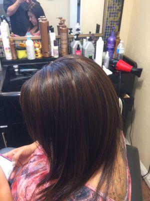 Color , highlight and cut , super curly hair , blown out and flat ironed !