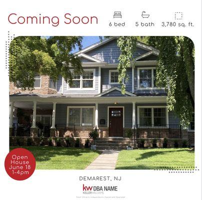 Demarest beauty coming soon! Open House June 19th! Don't miss this one!