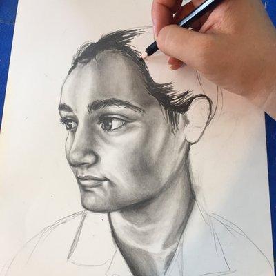 Drawing foundations-progress of a portrait.