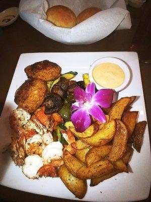 Crab cakes and grilled shrimp