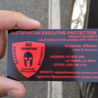 A G SPARTAN EXECUTIVE PROTECTION PRIVATE SECURITY PPO 119731