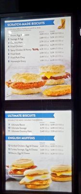 Scratch made biscuits, ultimate biscuits, and english muffin sandwiches.