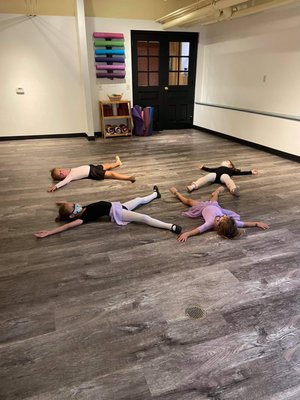 Fun ways in learning positions. The girls are starfish here!