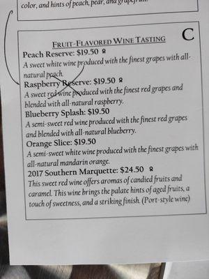 'C' wine tasting list.