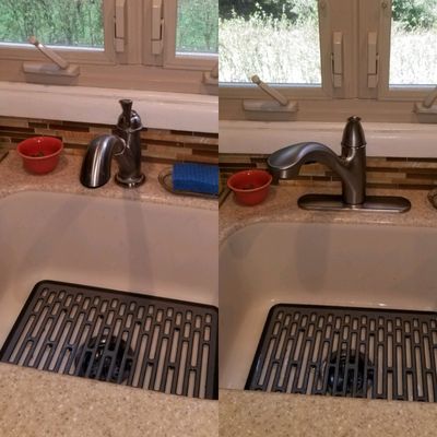 New Moen kitchen faucet install before and after.