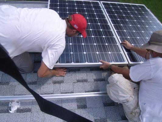 Installation of electric solar panels.