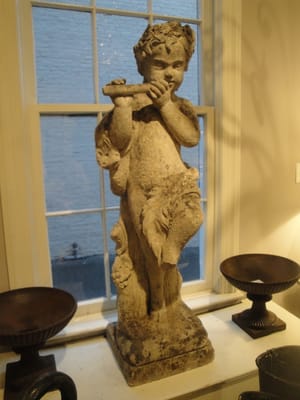 18th c French carved limestone garden sculpture of Pan - 14"w x 14"d x 44"h -- $9500.00