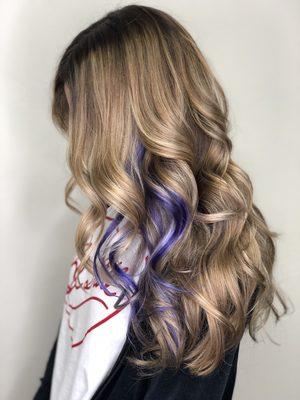 Balayage with some fun purple peek-a-boos