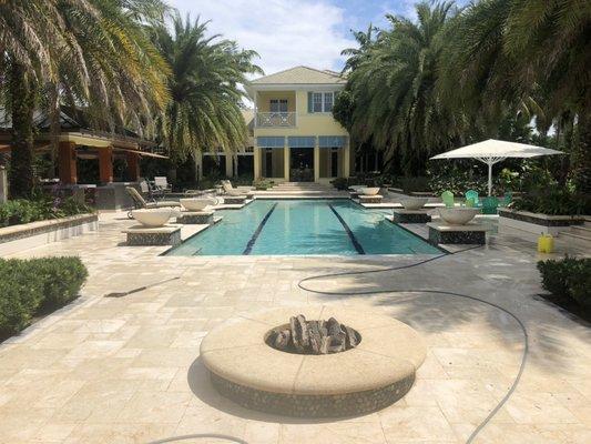 Pressure cleaning one of the largest residential pool decks in  Davie.