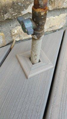 Custom trim piece for a gas valve protruding out of the deck.