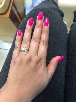 Hot Pink coffin nails with shellac