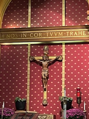 Latin translation:  "We are drawn to Your most Sacred Heart"