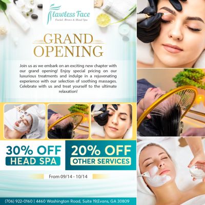 GRAND OPENING 
30% OFF Head Spa & 20% OFF Other Services!