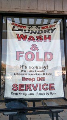 Same day drop off "fluff and fold" service. Only $1 per pound