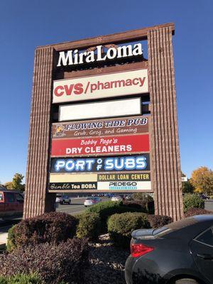 Marquee plaza sign on Mira Loma Blvd.