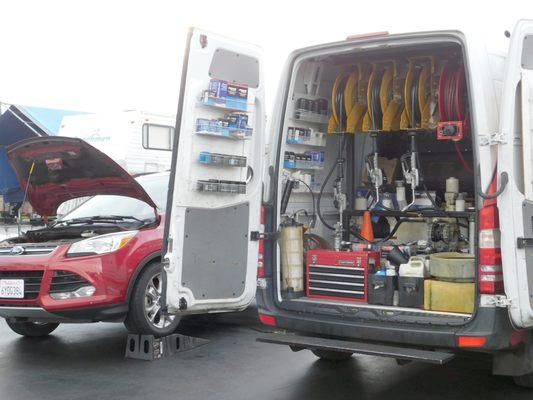 Here's a peek inside Valley Mobile Oil's very well equipped  service van.