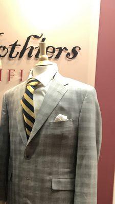 A. Smith Clothiers Private Label Brand Light Grey Classic Plaid 2 Button Single Breasted Suit with accessories!