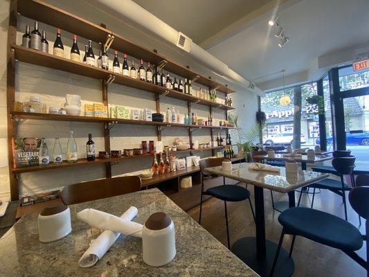 Dining area with a selection of their different products from Spain!