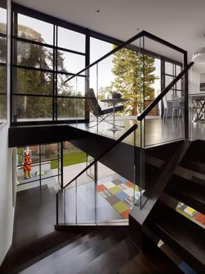 Staircase was milled and fabricated out of a Native San Francisco black walnut tree that was removed for the rear addition