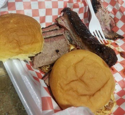 Brisket sliders and ribs combo.