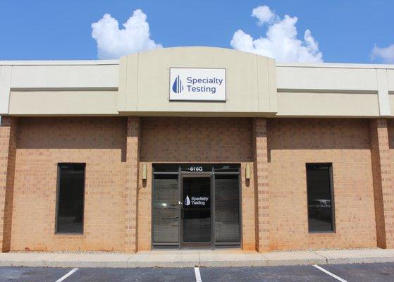 Specialty Testing office storefront in Greensboro.