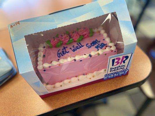 An ice cream cake to perk up a friend.