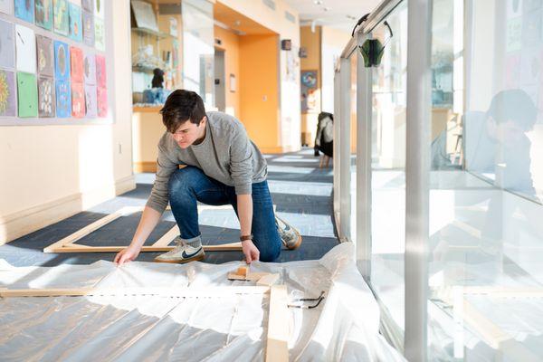 An Olin student works on a project in the Academic Center during Build Week 2020.