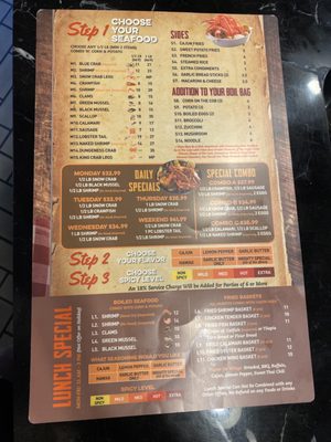 Back of menu