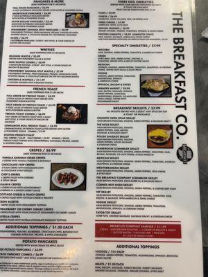 Front of main breakfast menu