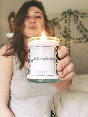 my amazing scented candle with my blog's logo on it!