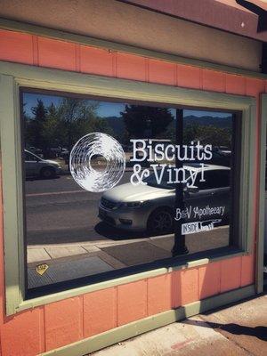 Store front window and logo