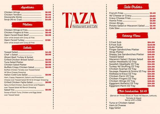 TAZA Restaurant Menu