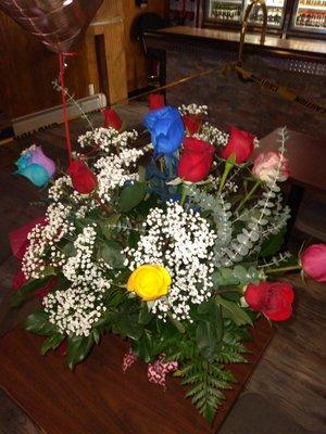 beautiful Valentine's bouquet with mixed roses thank you pumpkin Lakes flower shop you are the best